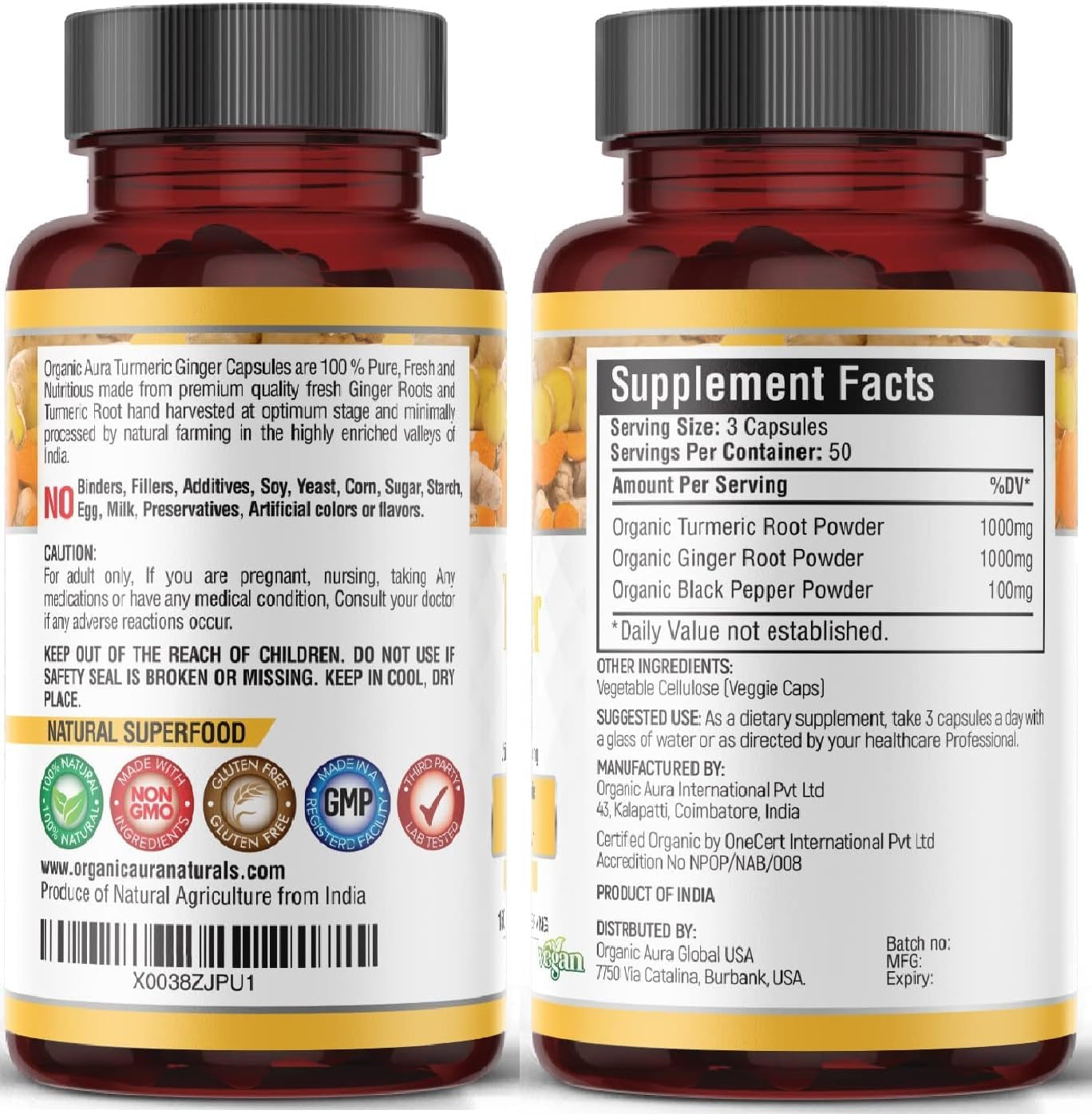 Turmeric Curcumin and Ginger Capsules -150 Veg Max Strength Pure High-Potency Curcumin and Zingiber Officinale. Supports Joints, Mobility, and Flexibility. TLBH