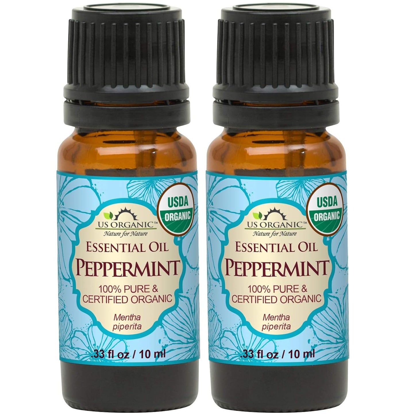 100% Pure Peppermint Essential Oil - USDA Certified Organic - 10 Ml Pack of 2 - W/Improved Caps and Droppers (More Size Variations Available) TLBH