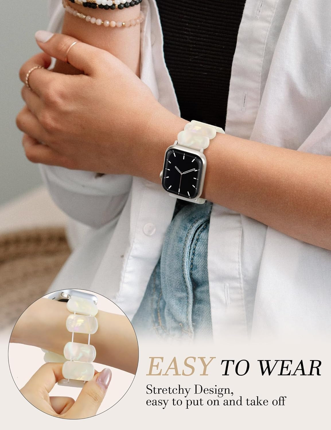 Tortoise Stretchy Watch Band with Bling Case with HD Screen Protector Compatible with Apple Watch 38Mm 40Mm 41Mm 42Mm 44Mm 45Mm 49Mm for Women for Iwatch Series 9/8/7/6/5/4/3/2/1/SE