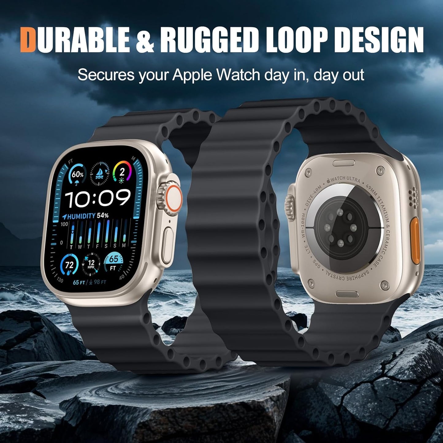 Ocean Solo Loop - Compatible with Apple Watch Ultra 2 Band 49Mm 46Mm 45Mm 44Mm 42Mm for Men Women for 7.8"-8.5" Wrist, for Iwatch Bands Series 10/9/8/7/6/5/4/3/2/1 SE