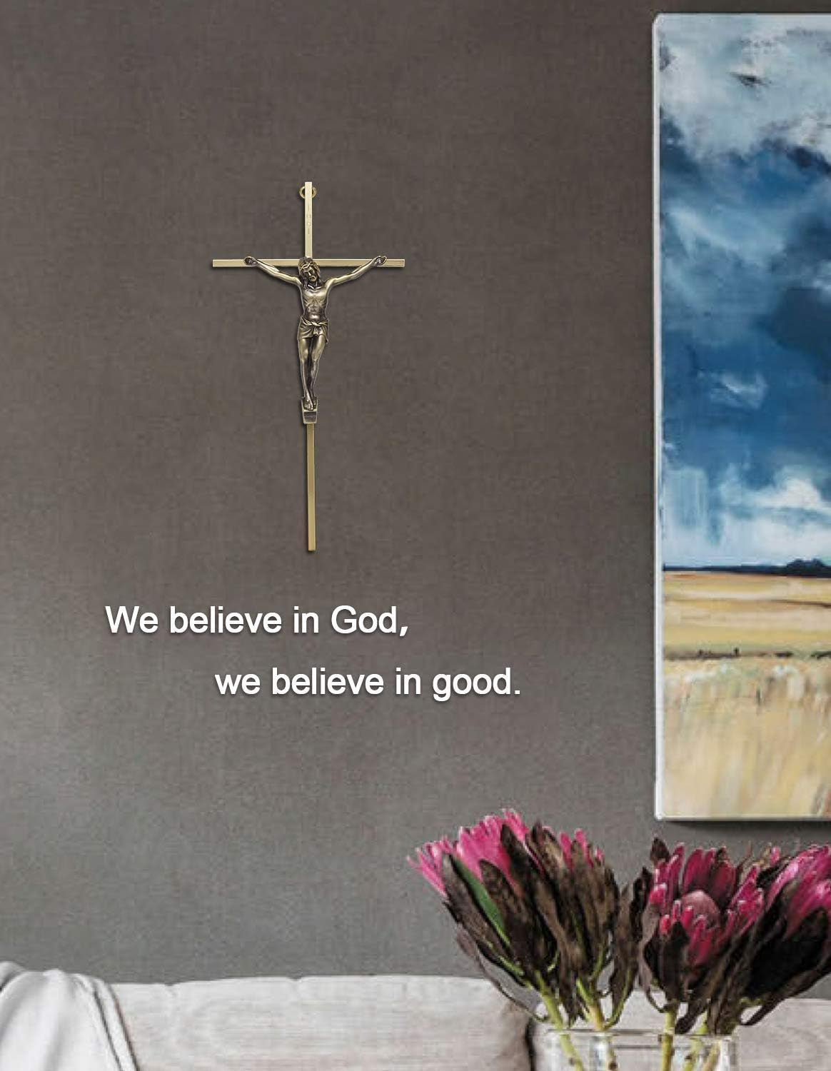 Crucifix Wall Cross Catholic, Metal Slender Jesus Crosses for Wall Decor - 10 Inch - Shiny Gold