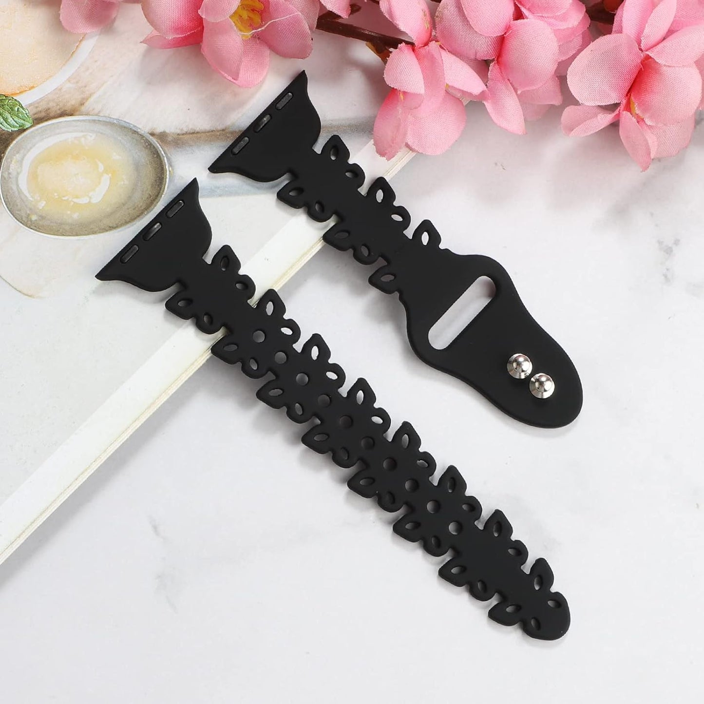 Silicone Band Compatible with Apple Watch Bands 40Mm 44Mm 41Mm 45Mm 38Mm 42Mm Women Thin Slim Hollow-Out Metal Butterfly Charms Accessories Sport Strap Replacement Wristbands for Iwatch SE Series8 7 6 5 4 3 2 1