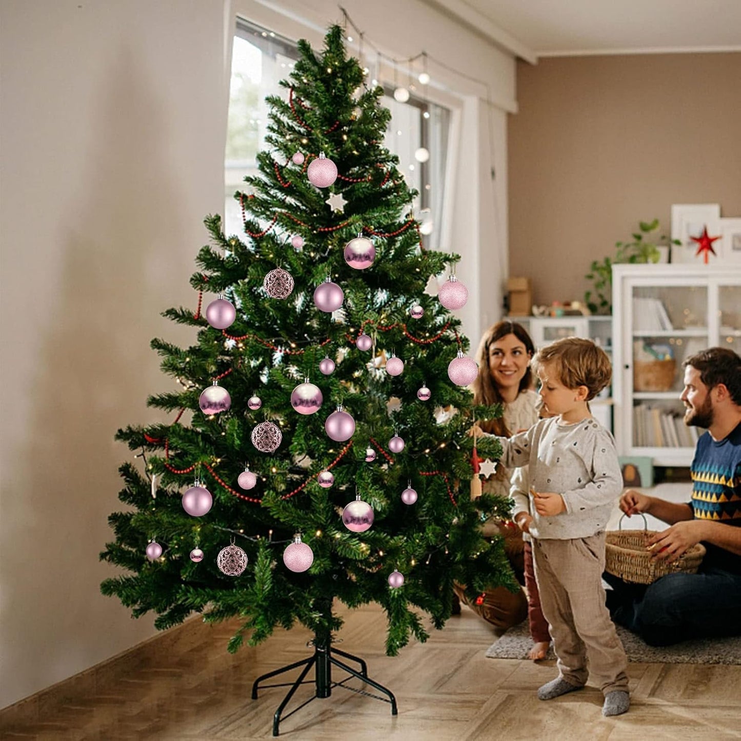 Christmas Balls Tree Ornaments, Shatterproof Christmas Decorations Set with Reusable Hand-Held Gift Package for Holiday Xmas Tree Decor (100, Rose)