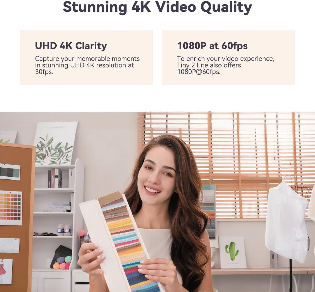 Tiny 2 Lite Ai-Powered 4K UHD PTZ Webcam,1/2" CMOS Sensor 4X Digital Zoom, AI Auto Tracking, Auto Zoom, Gesture Control 2.0, Beauty Mode,Preset Modes,Livestream for Game/Meeting/Online Educate