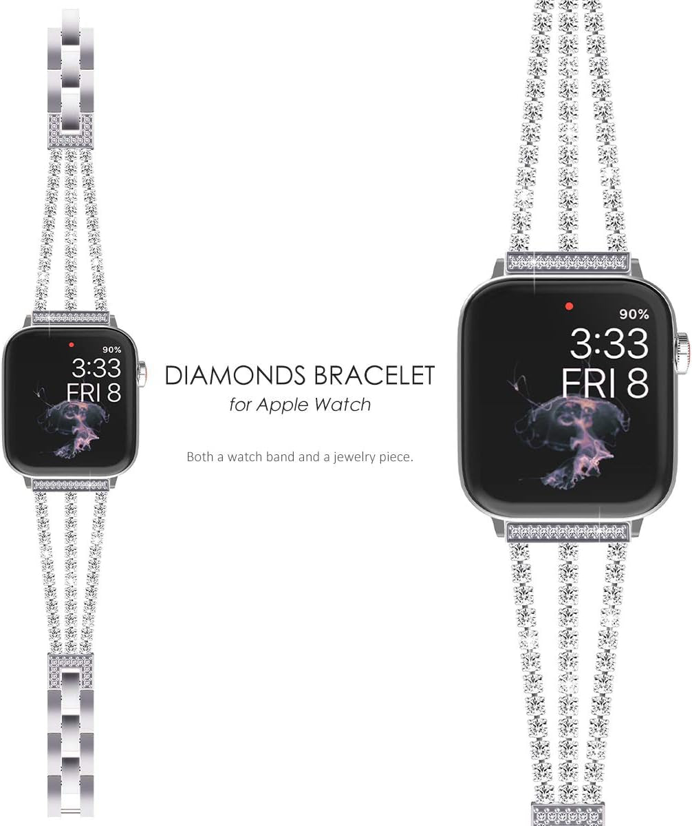 Compatible for Apple Watch Band Series 9 8 Series 7 SE Series 6 5 4 3, Sparkling Bling Shiny Diamonds Bracelet for Iwatch Band Womens
