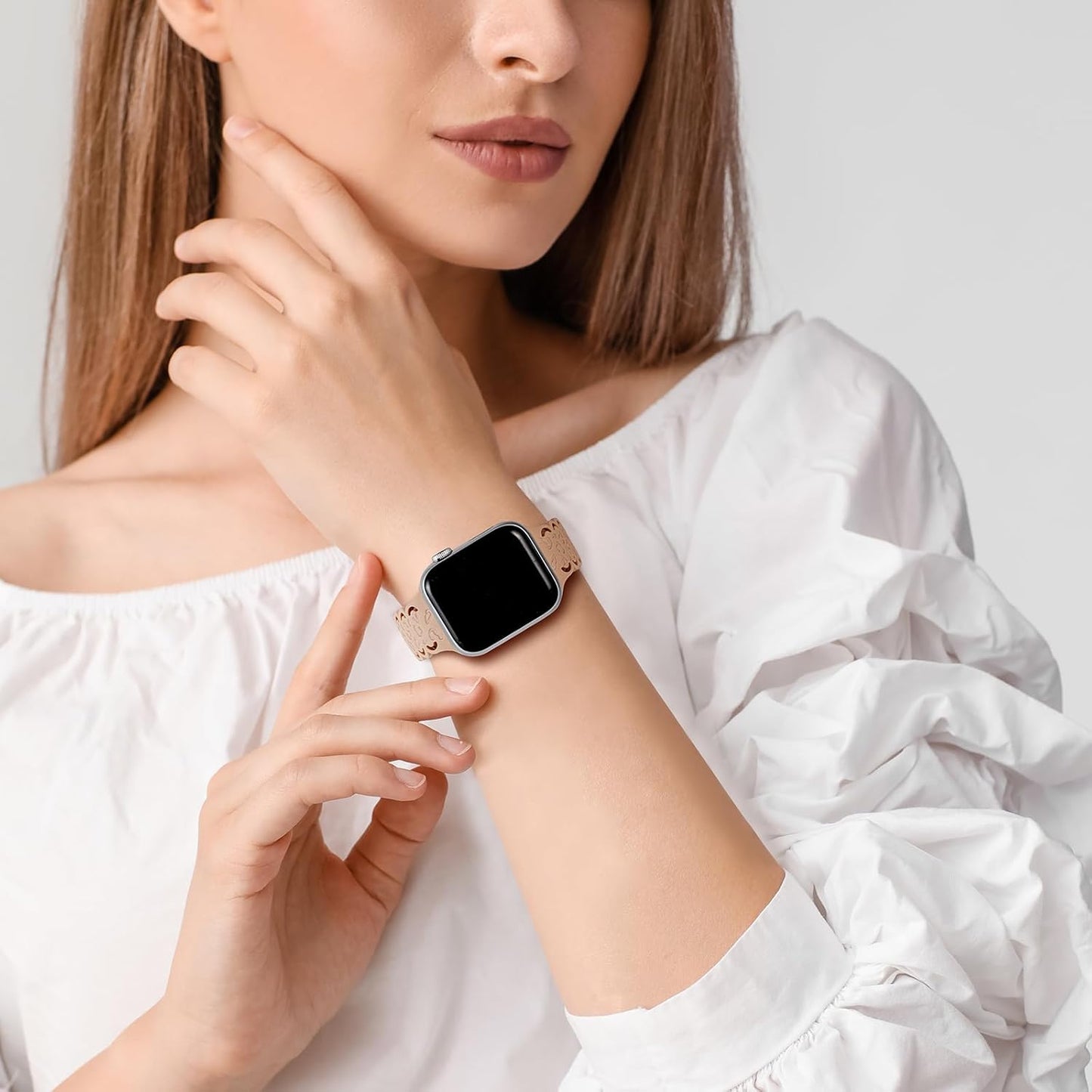 Lace Leopard Engraved Compatible with Apple Watch Band 38Mm 40Mm 41Mm 42Mm 44Mm 45Mm 49Mm Women, Soft Silicone Strap Hollow-Out Wristbands for Iwatch Bands Series 9/8/7/6/5/4/3/2/1/Se/Ultra