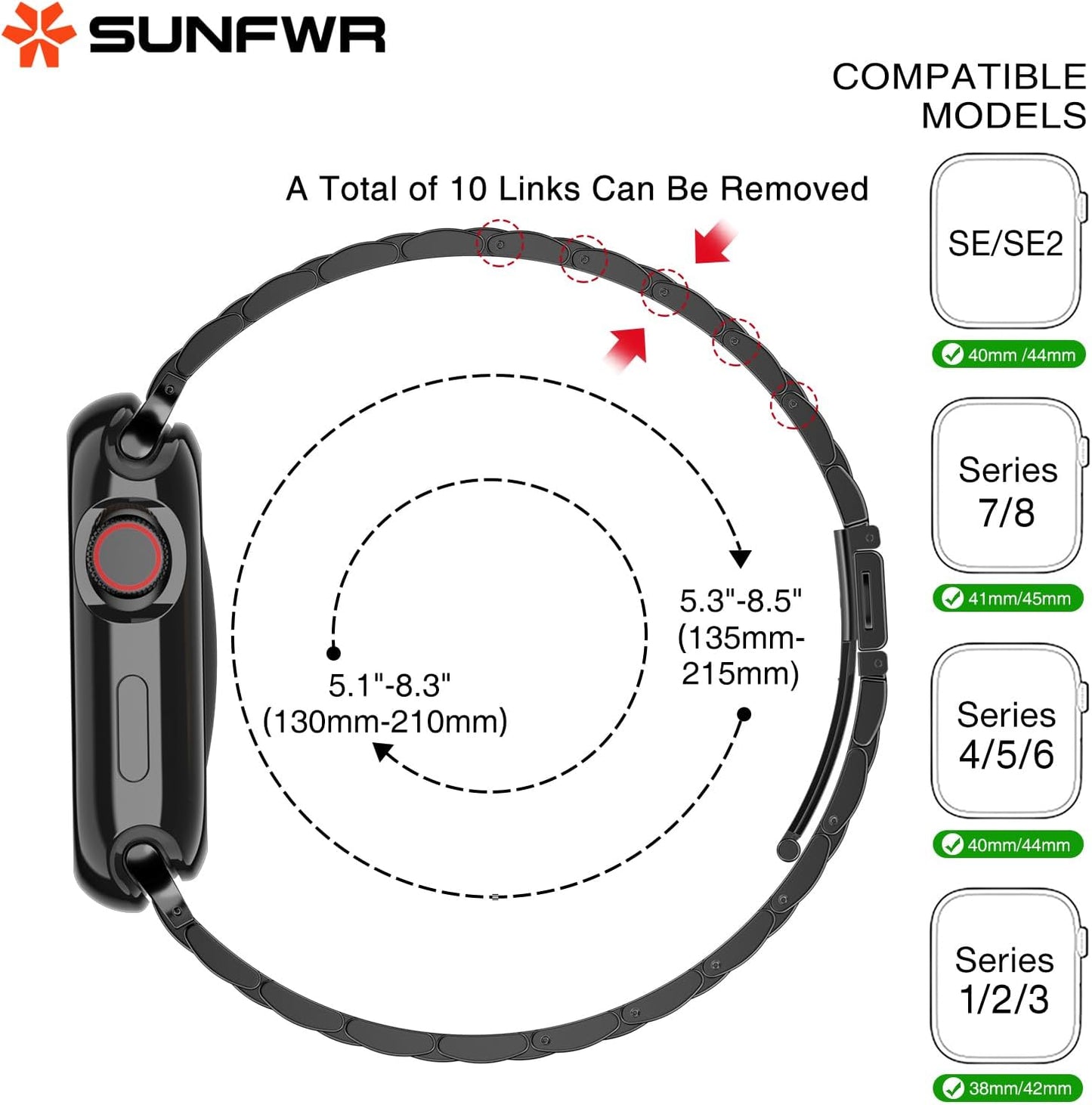 Compatible with Apple Watch Band 45Mm 44Mm 42Mm for Men Women, Stainless Steel Metal Iwatch Band with Case for Apple Watch Series 9/8/7/6/5/4/3/2/1/Se/Se2(Black, 42Mm 44Mm 45Mm)
