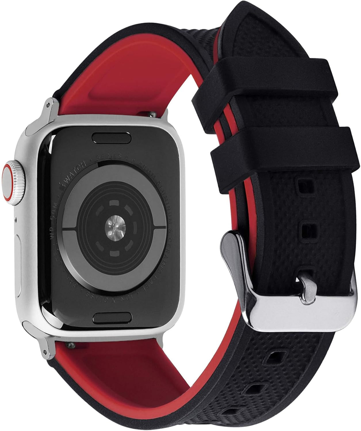Compatible Sport Bands for Apple Watch Series 10 42Mm, 9/8/7 41Mm, SE2/SE/6/5/4 40Mm, 3/2/1 38Mm,Silicone Rubber Iwatch Band for Women Men, Black Top/Red Bottom