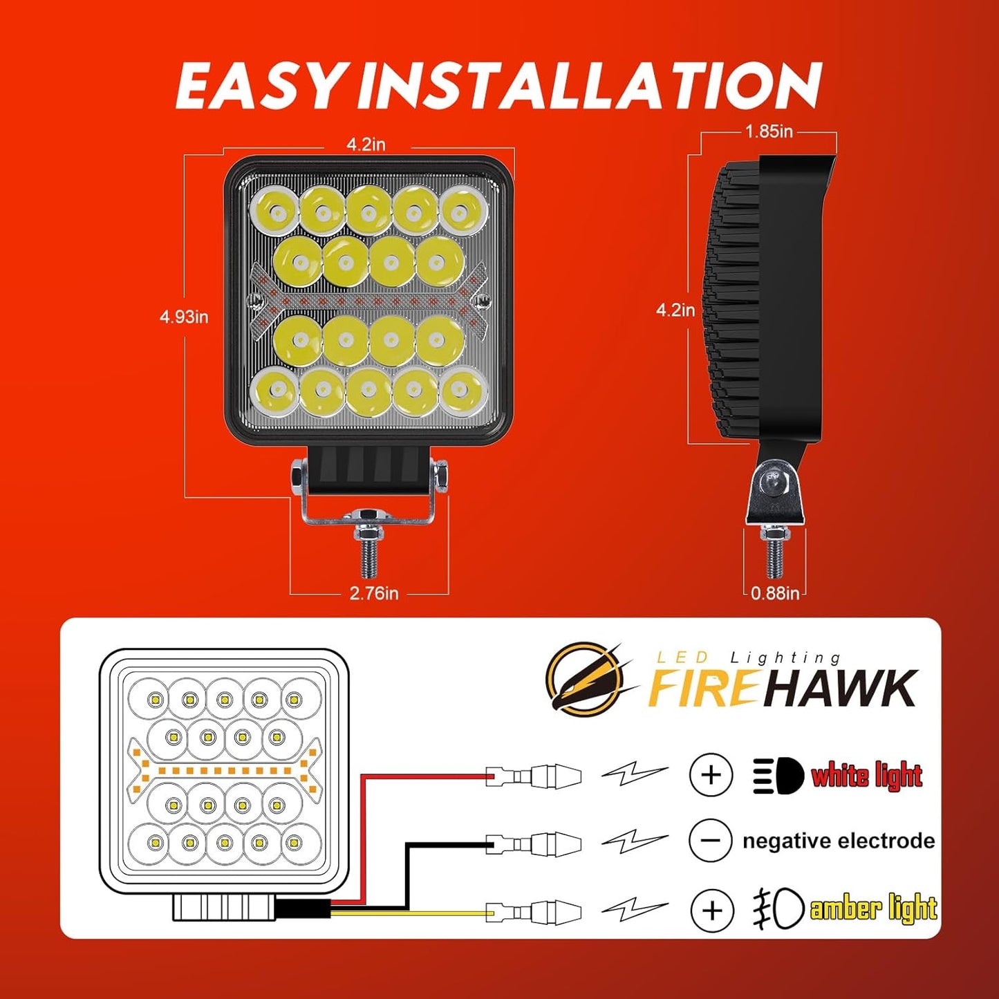 LED Light Pods Bar 4 Inch 30000LM 60W Square Spot Flood Amber White Driving Offroad Fog Work Backup Bumper for Truck Jeep ATV UTV SUV Tractor Motorcycle 4X4 Cart Trailer Boat Waterproof 2PCS