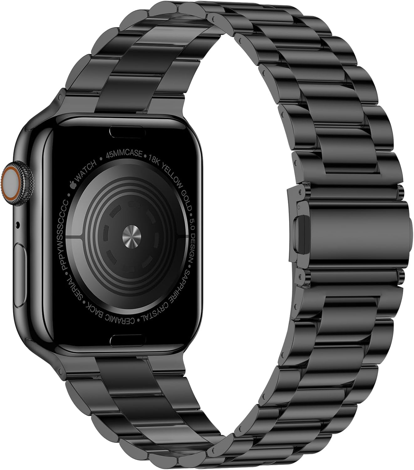 Compatible with Apple Watch Band 45Mm 44Mm 49Mm, Upgraded Stainless Steel Replacement Original Iwatch Bands for Series 9 Ultra 8 7 6 5 4 3 2 1 Women Men,Jet Black