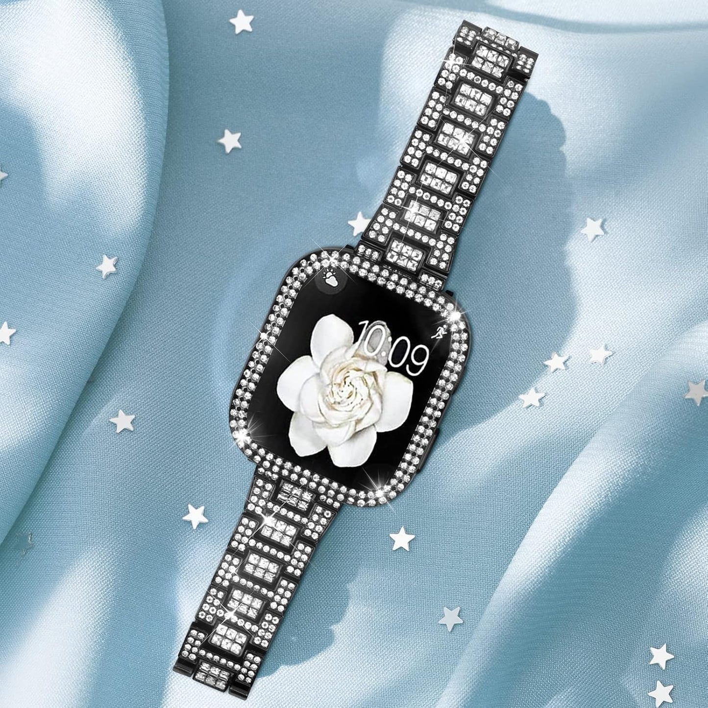 Compatible with Apple Watch Band 38Mm 40Mm 41Mm 42Mm 44Mm 45Mm 49Mm with 2 Pack Case Women, Jewelry Replacement Metal Wristband Strap with Bling PC Protective Case for Iwatch Ultra SE Series 9/8/7/6/5/4/3/2/1