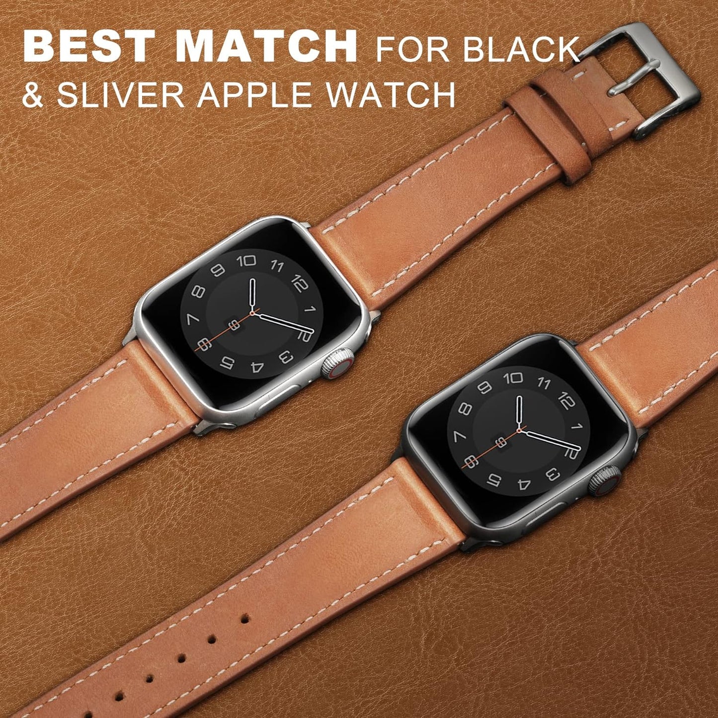 Compatible with Apple Watch Band Series SE 9 8 7 6 5 4 3 2 1 Ultra 49Mm 45Mm 41Mm 44Mm 40Mm 42Mm 38Mm, Genuine Leather Replacement Band for Iwatch, Leather Apple Watch Strap for Women &