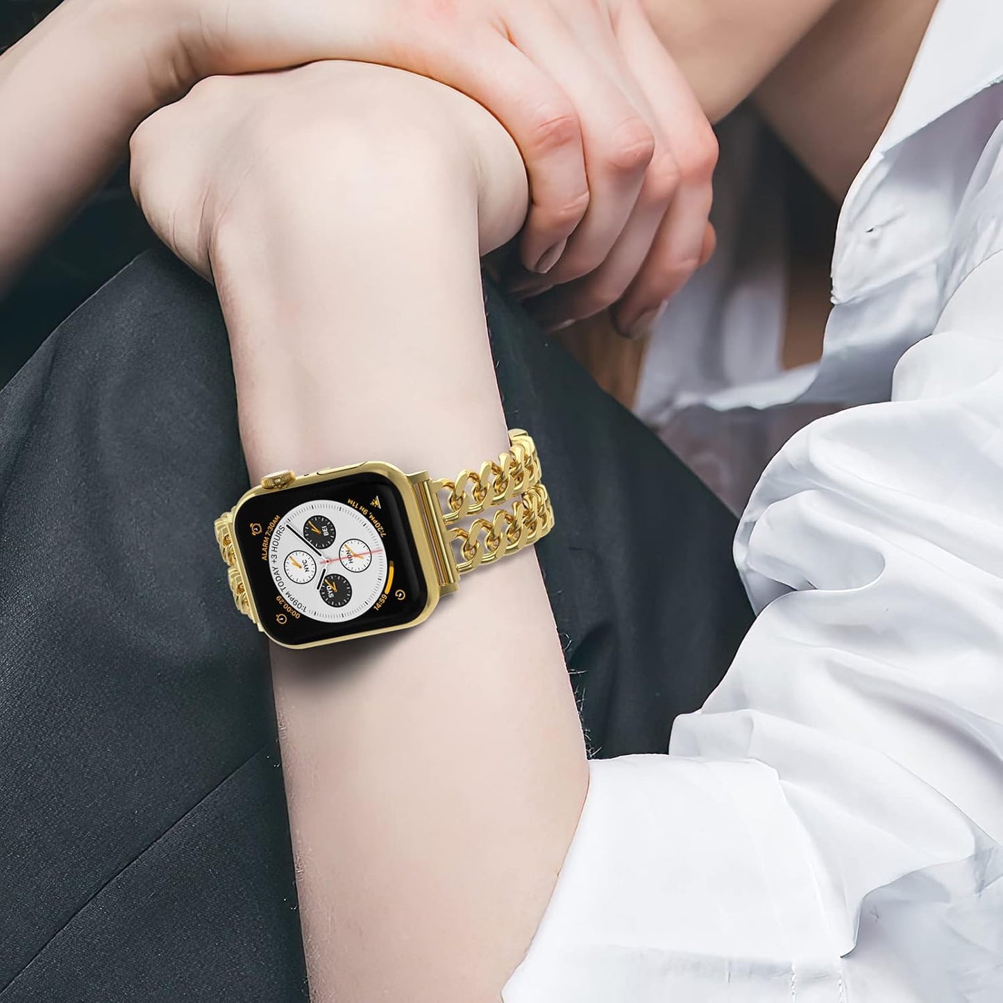 Compatible with Apple Watch SE Series 8 Series 7 6 5 4 3 2 1 Strap 45Mm 44Mm 42Mm 41Mm 40Mm 38Mm Ultra 49Mm Women'S Metal Linked Watch Band Steel Chain Iwatch Gold Bracelet