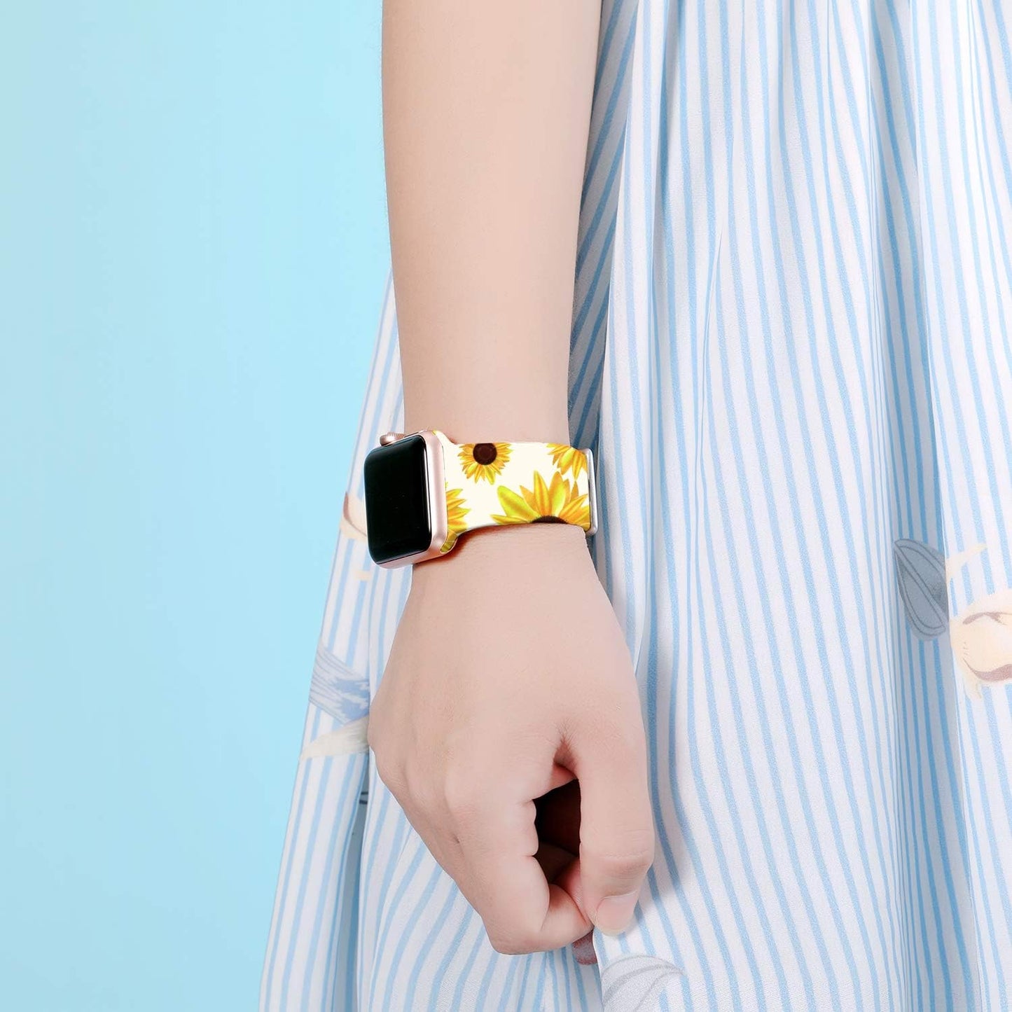 Compatible with Apple Watch Band 42Mm 41Mm 40Mm 38Mm for Women Men, Soft Silicone Fadeless Pattern Print Wristbands for Iwatch Series 10/9/8/7/6/5/4/3/2/1 SE, Sunflower