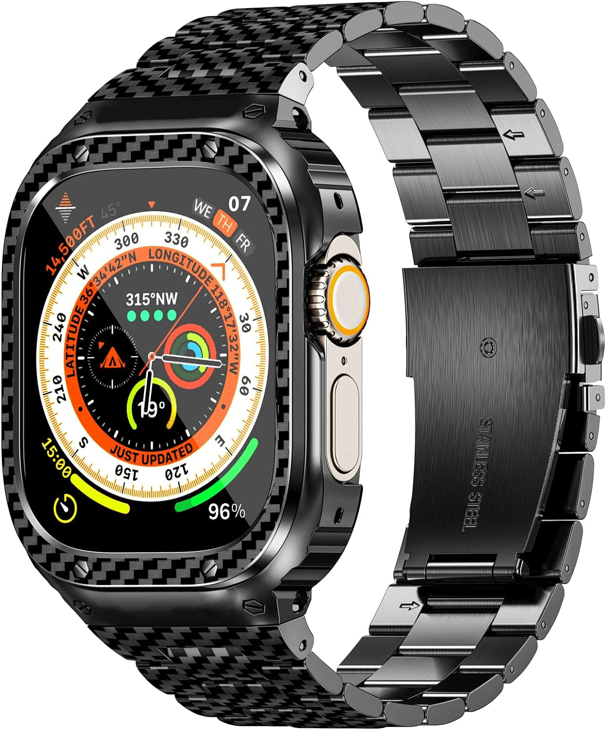 Stainless Steel Band and Case Compatible with Apple Watch Band 49Mm, Men Metal Protective Bumper Cover for Iwatch Ultra 2/1, Black Pattern