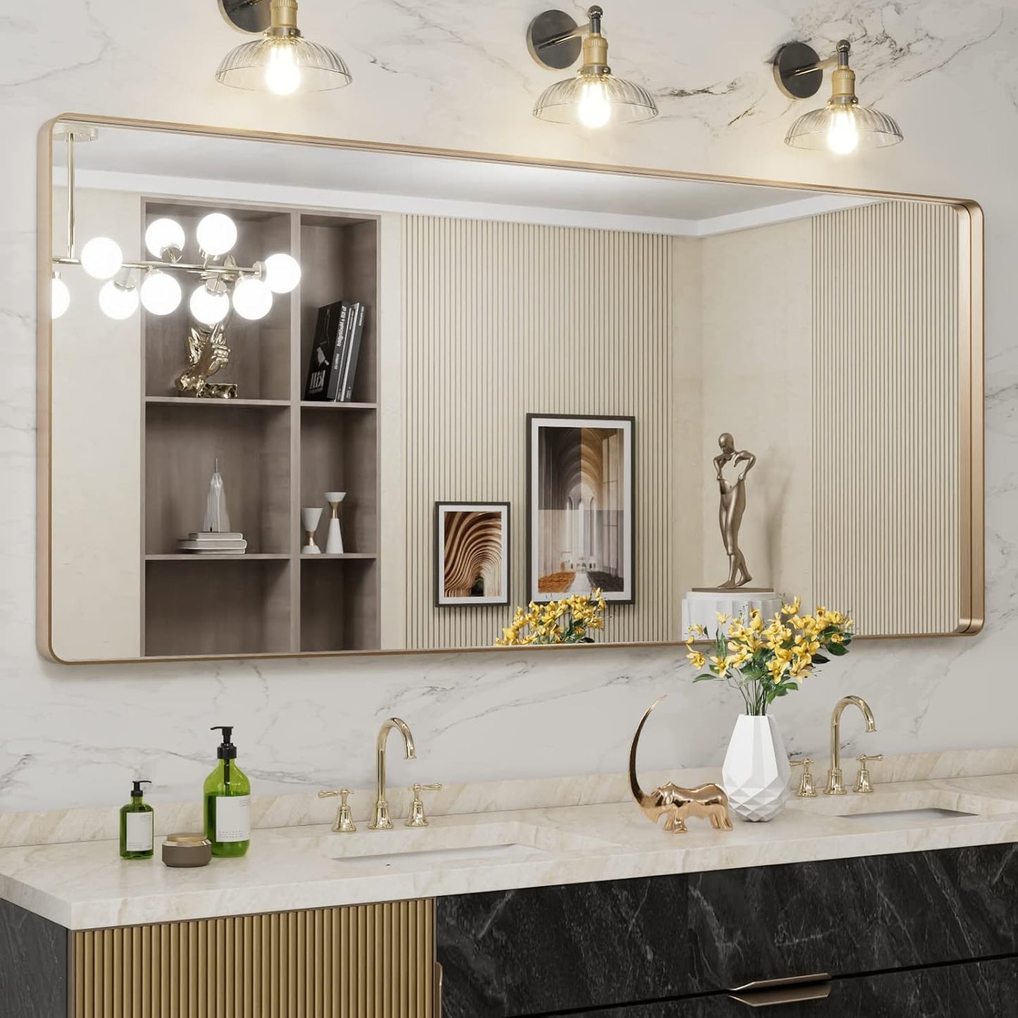50X30 Inch Black Metal Framed Bathroom Mirror for Wall, Matte Black Bathroom Vanity Mirror Farmhouse, Large Rounded Rectangle Mirror, Anti-Rust, Tempered Glass, Hangs Horizontally or Vertically