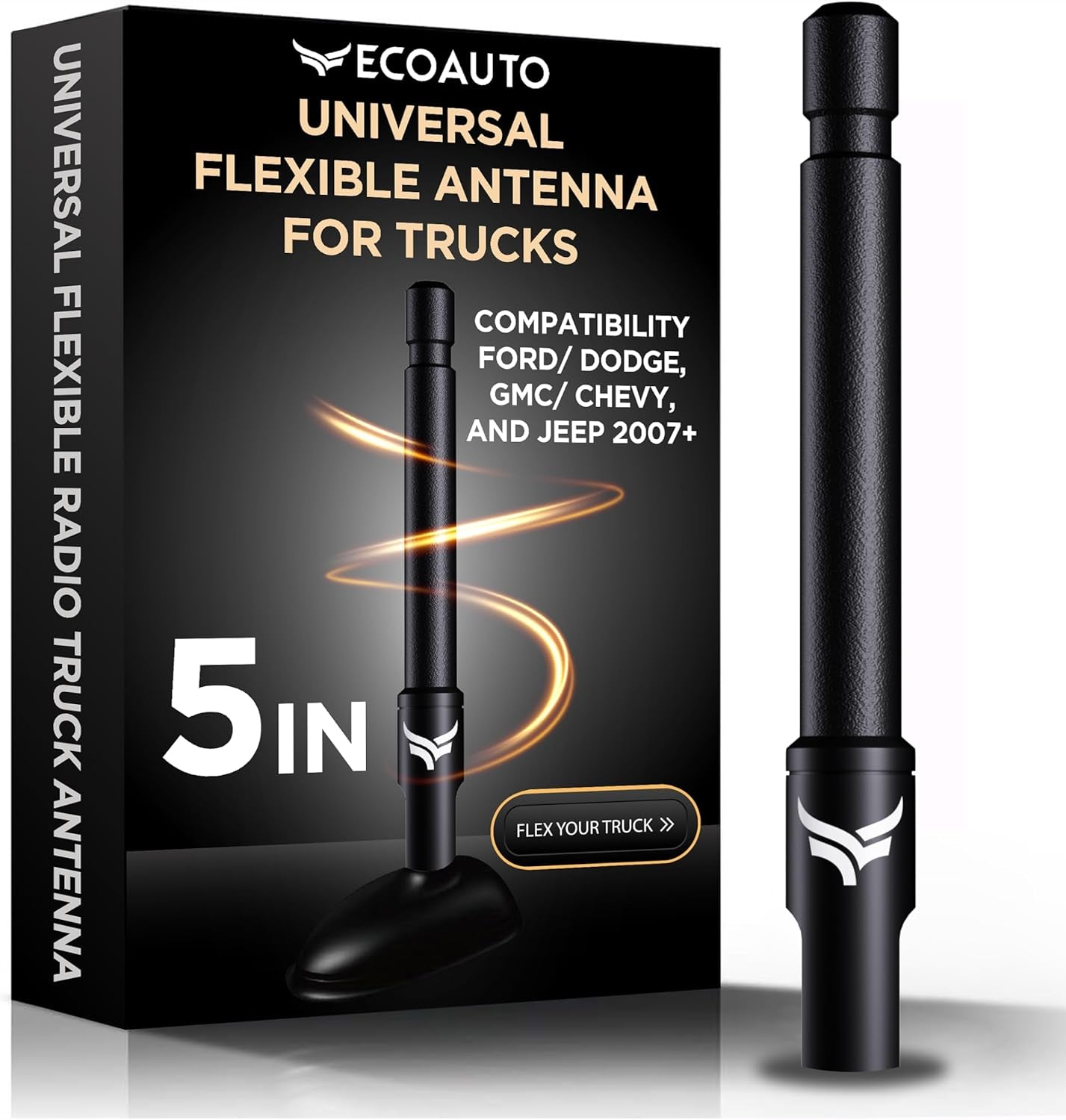 Universal Radio Truck Antenna (5" Flexible) - Fit for Ford, Dodge, GMC, Chevy, Jeep (2007+) - Perfect Truck Accessories for Men - anti Theft, Carwash Safe, Short Replacement Antenna for Truck TRUCK DRIVER