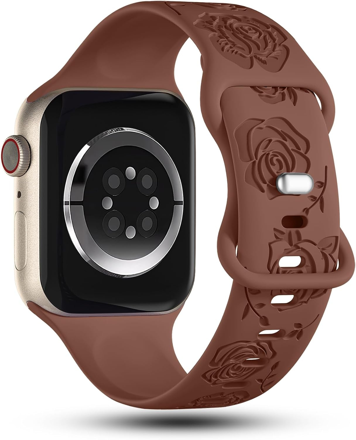 Floral Engraved Bands Compatible with Apple Watch Band 41Mm 40Mm 38Mm 49Mm 45Mm 44Mm 42Mm Women, Silicone Rose Embossed Strap for Iwatch Bands Series SE 9 8 7 6 5 4 3 2 1