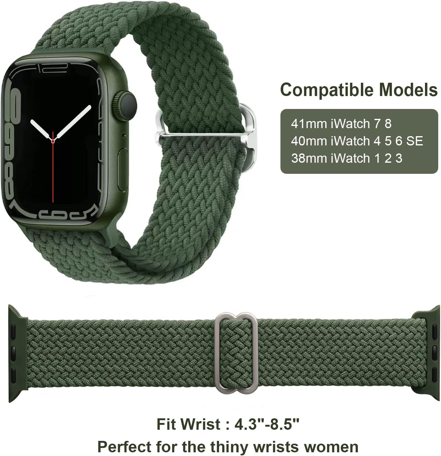 Braided Stretchy Adjustable Watch Band for Apple Watch Band 38Mm 40Mm 41Mm Women and Men, Soft Nylon Elastic Straps Solo Loop Wristbands for Iwatch Series 8 7 6 SE 5 4 Ultra