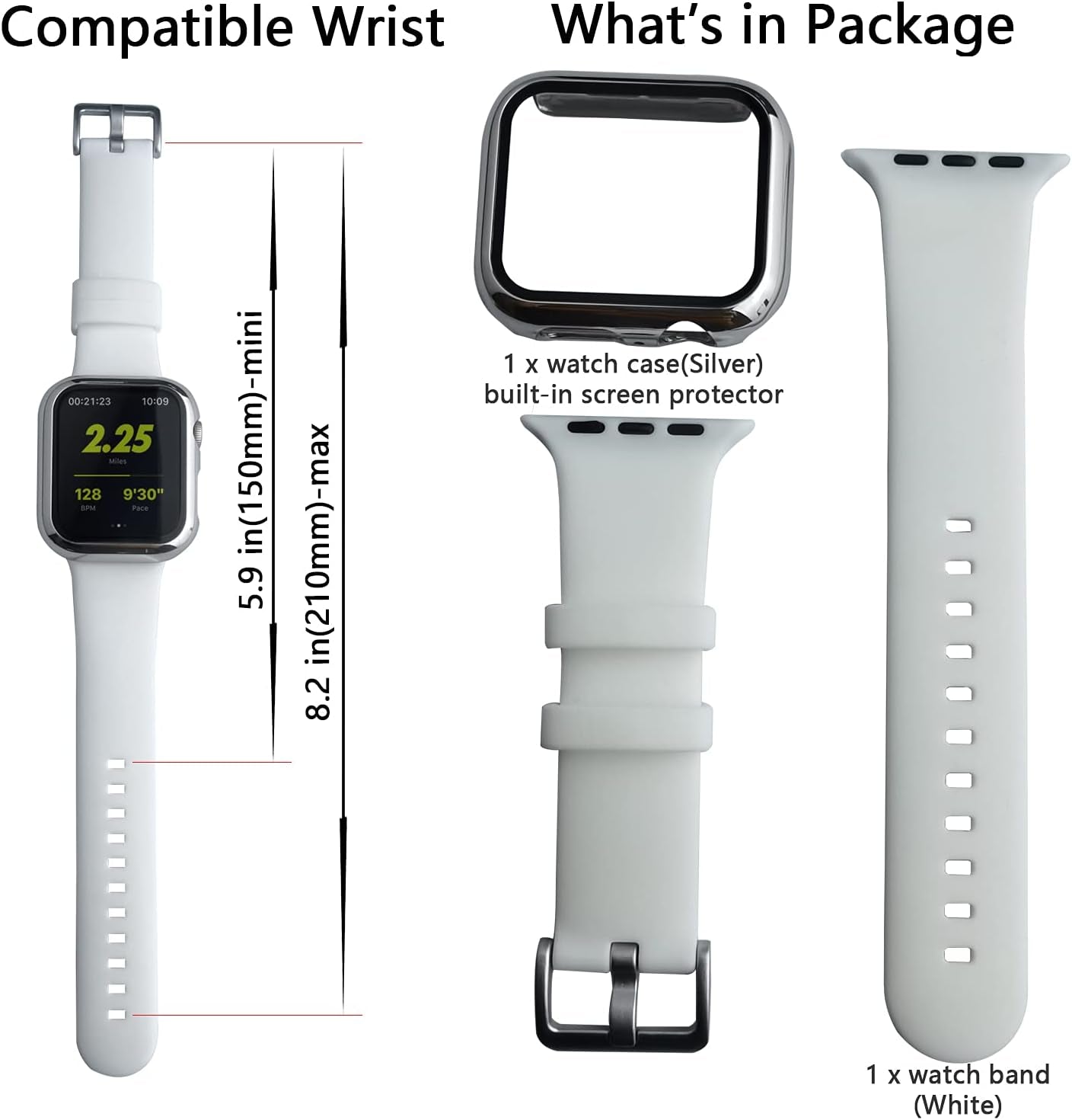 For Apple Watch Case with Screen Protector,Pc Hard Bumper Cover Built-In Tempered Glass Screen Protector 360 Full Body Protective Cover for Iwatch SE Series 6 5 4 (Silver/White,40Mm)