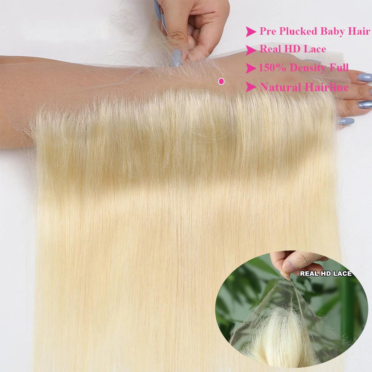 613 Blonde Bundles Human Hair with Closure Frontal Blonde Human Hair 3 Bundles with 13X4 HD Frontal Closure Blonde Brazilian Virgin Straight Human Hair Weave 141618+12FL