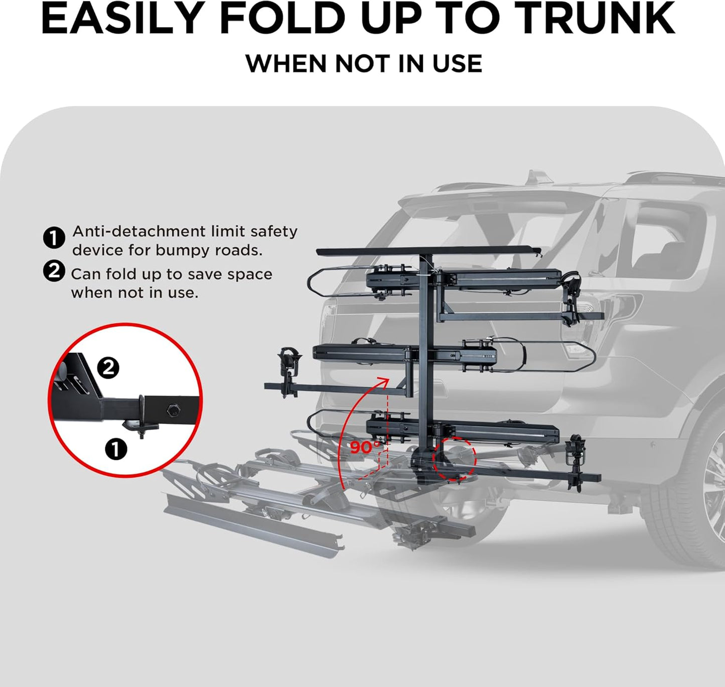 250LBS. Capacity Foldable Aluminum 3-Ebike Rack with Ramp for Car SUV RV Truck Trailer and Van, 2 Inch Receiver