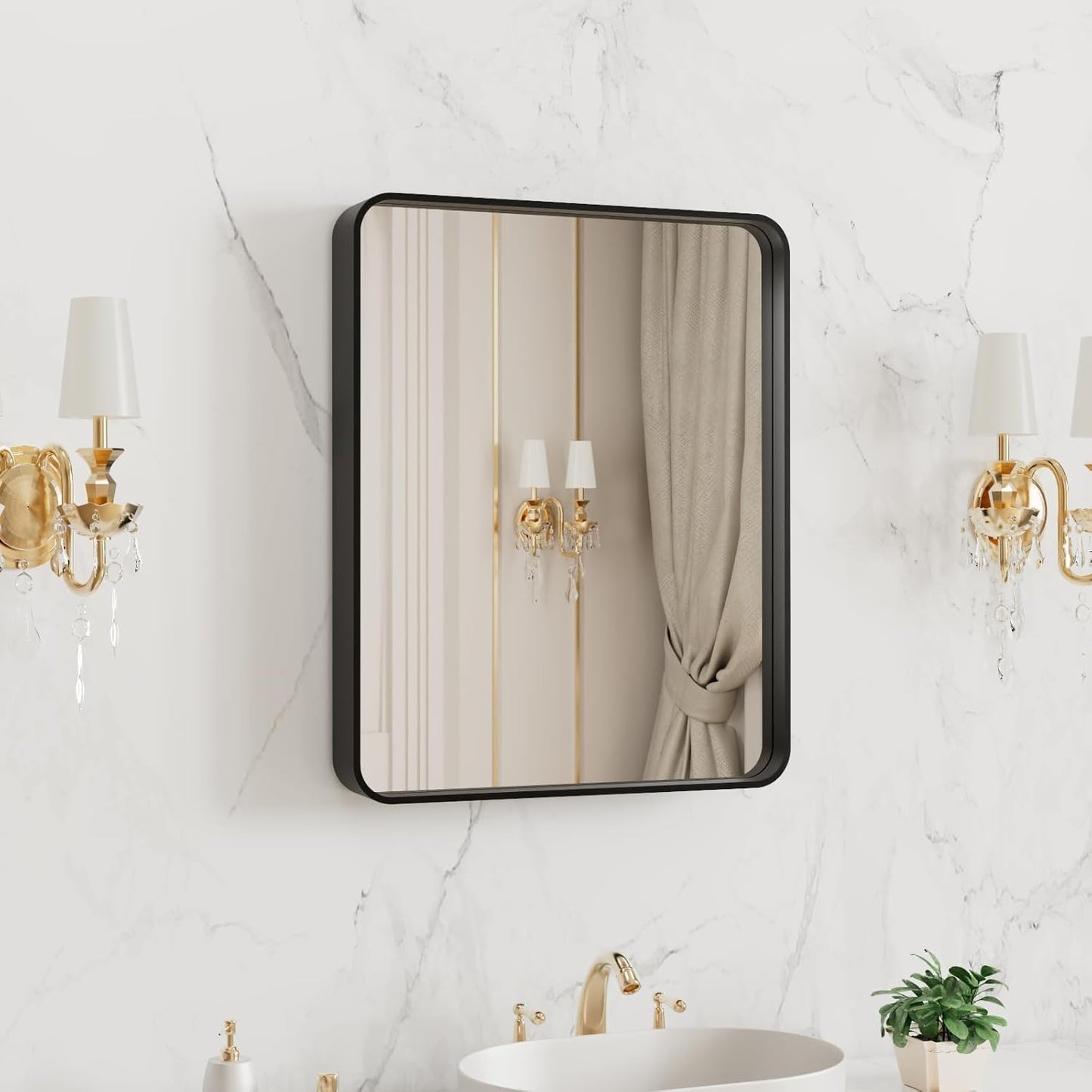 50X30 Inch Black Metal Framed Bathroom Mirror for Wall, Matte Black Bathroom Vanity Mirror Farmhouse, Large Rounded Rectangle Mirror, Anti-Rust, Tempered Glass, Hangs Horizontally or Vertically
