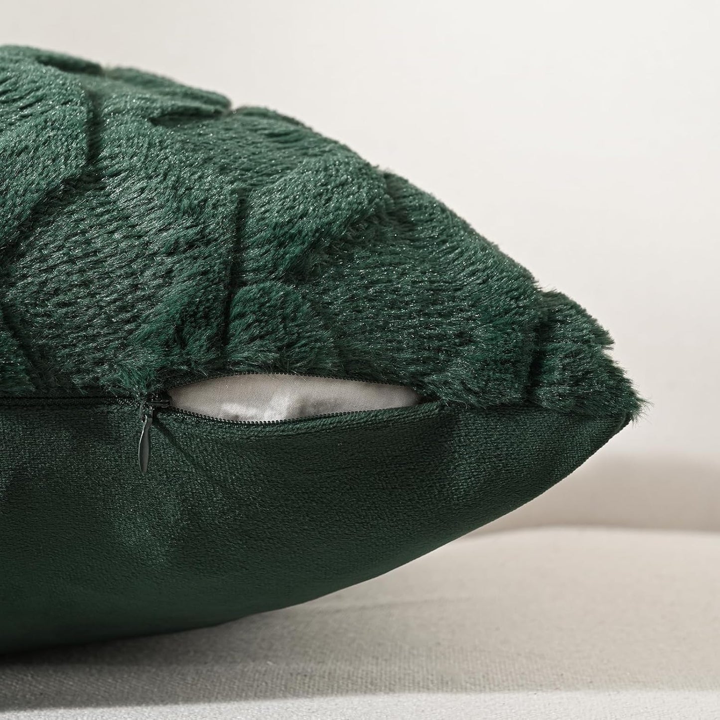 Pack of 2 Faux Wool Throw Pillow Covers 20X20 Inches Decorative Farmhouse Velvet Couch Pillow Case Soft Plush Square Boho Cushion Pillowcase, Dark Green