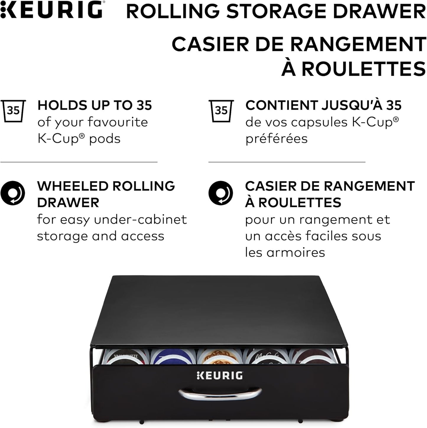 under Brewer Storage Drawer, Coffee Pod Storage, Holds Upto 35 K-Cup Pods, Black