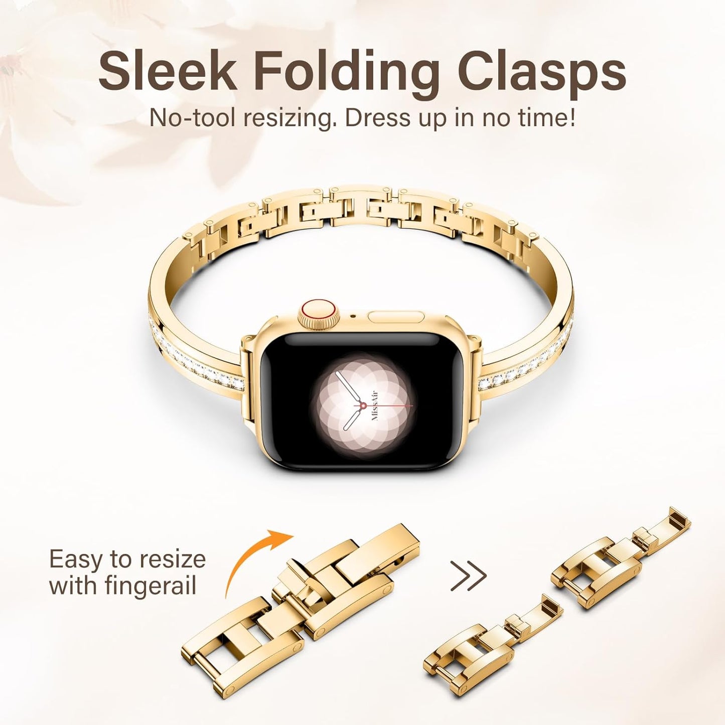 Bands Compatible with Apple Watch Band 38Mm 40Mm 41Mm 42Mm 44Mm 45Mm 49Mm for Women Girl, Slim Metal Dressy Jewelry Bracelet with Bling Diamond for Iwatch Series 9 8 7 6 5 4 3 2 1 SE Ultra