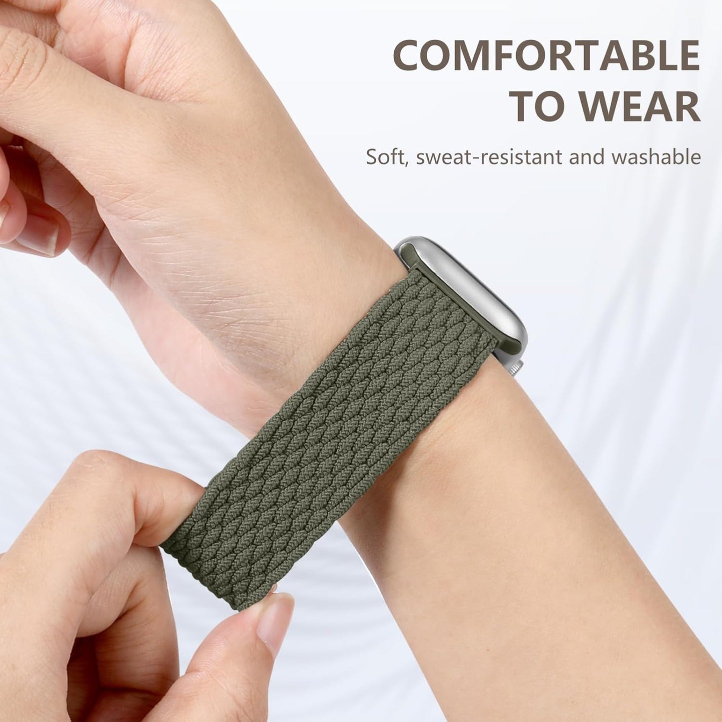 Stretchy Nylon Solo Loop Compatible with Apple Watch Band 44Mm 42Mm 45Mm 46Mm 49Mm Men Women, Braided Sport Wristband Strap for Iwatch Series 10 9 8 7 6 5 4 3 2 1 SE Ultra/Ultra 2,Army Green