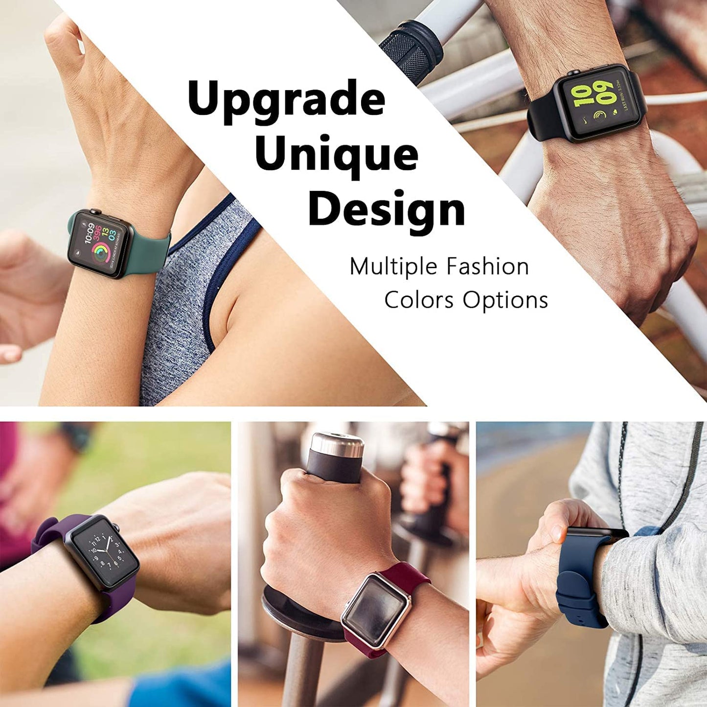 6 Pack Sport Bands Compatible with Apple Watch Band 38Mm 40Mm 41Mm 42Mm 44Mm 45Mm 49Mm,Soft Silicone Waterproof Strap Compatible with Iwatch Apple Watch Series 9 Ultra 8 7 6 5 4 3 2 1 SE Women Men