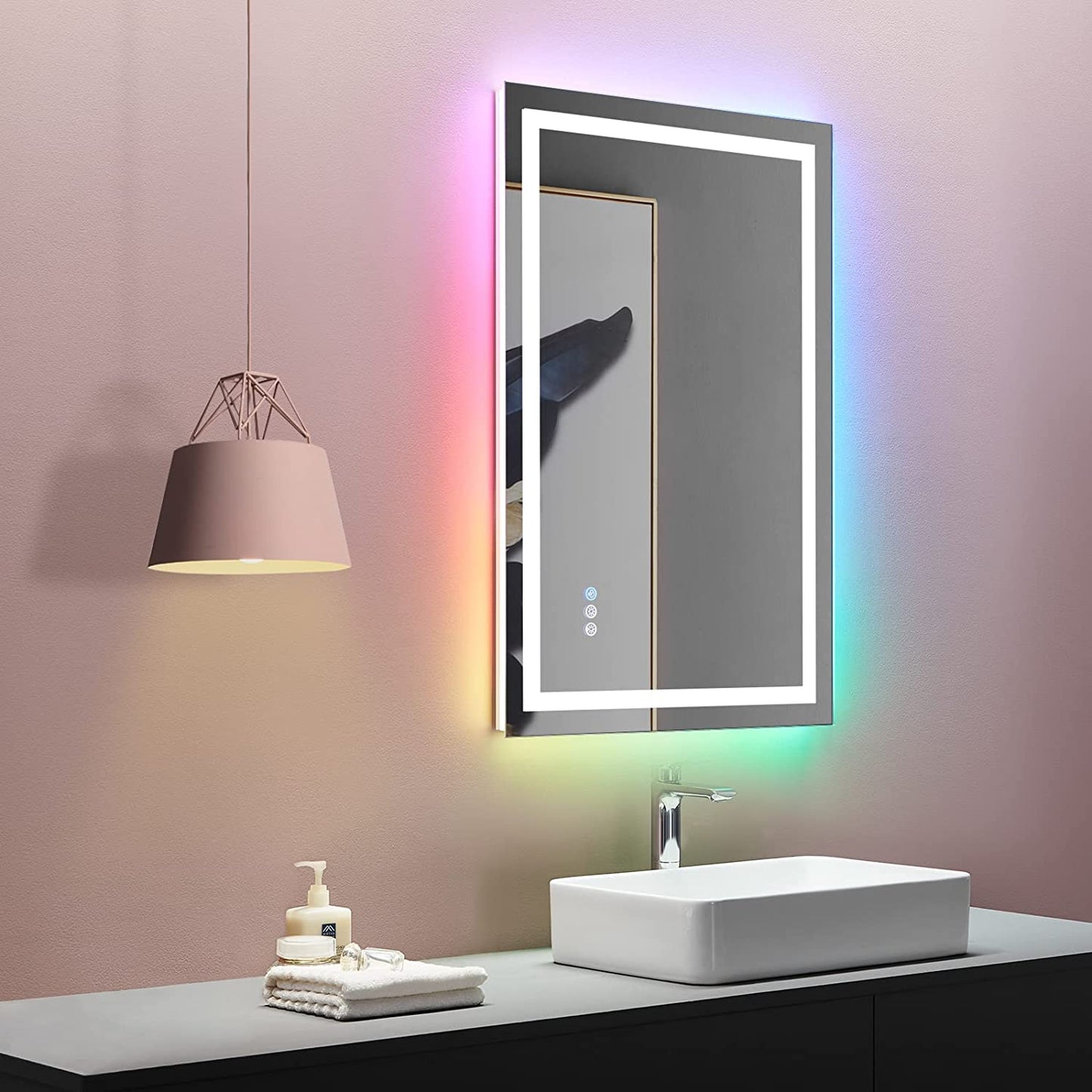 60”X30“ RGB LED Bathroom Mirror with Lights for Bathroom, Anti-Fog, Dimmable,Multiple Light Modes, RGB Backlit + Front Light, Memory Function, Tempered Glass