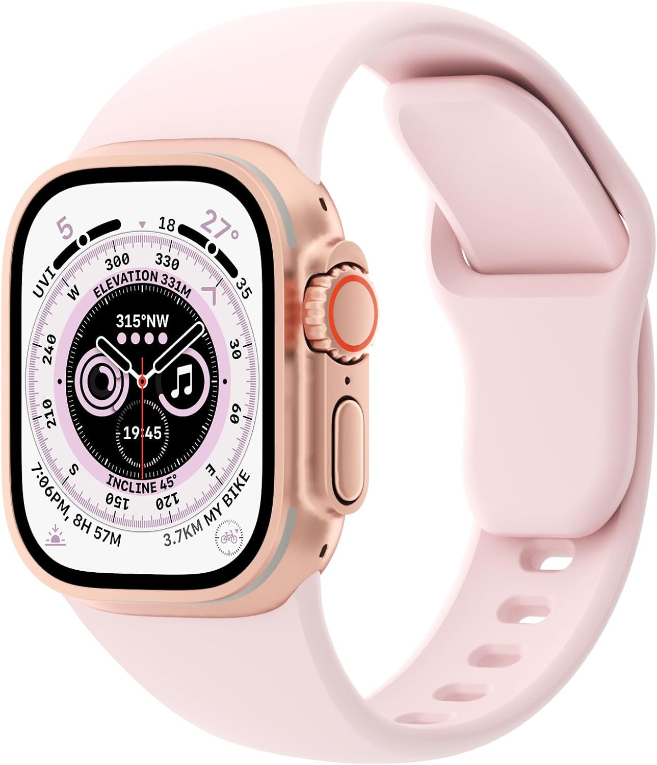 Sport Bands Compatible with Apple Watch 38Mm 40Mm 41Mm 42Mm 44Mm 45Mm 49Mm, Soft Silicone Replacement Waterproof Strap Wristband for Iwatch Series Ultra 9/8/7/6/5/4/3/2/1 SE Women Men, Light Pink