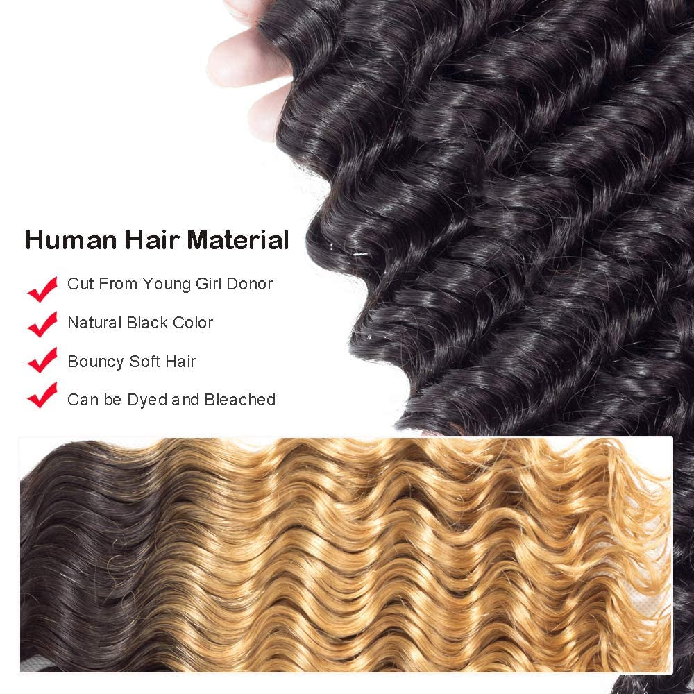12A Deep Wave Human Hair Bundles Brazilian Deep Curly Bundles Human Hair 16 18 20 Inchs 3 Bundles Deals Human Hair 100% Unprocessed Natural Black