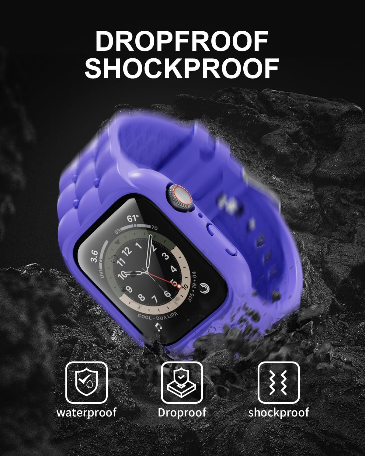 Sports Silicone Band with Bumper Case Compatible with Apple Watch Band 44Mm 45Mm for Women, Rugged Wrist Strap Replacement for I-Watch Bands for Women Series 9 8 7 6 5 4 SE