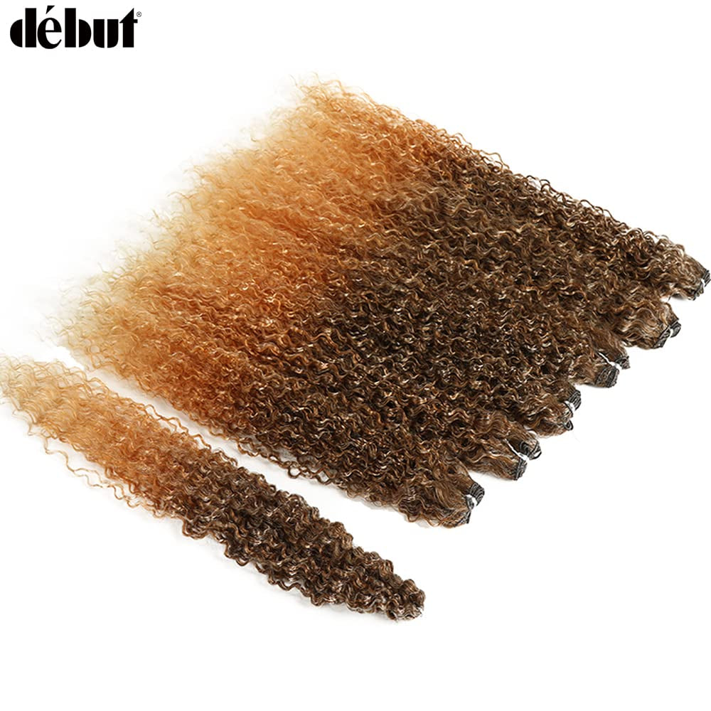 Synthetic Hair Kinky Curly 6 Bundles Weave with 1Pc Crochet Hair Total 7Pcs Tight Curly 22 24 26 Inches Omber Brown Orange 2 Tones Color