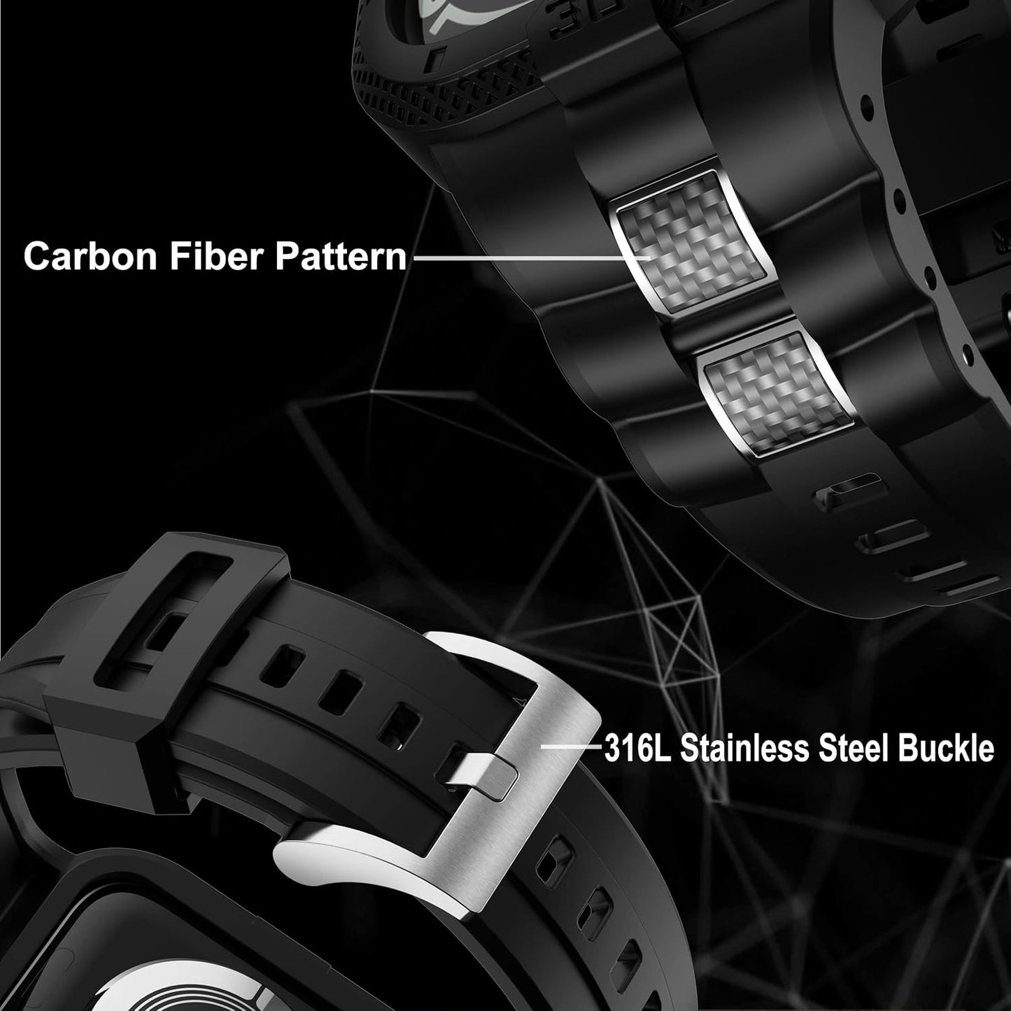 Bands Compatible for Apple Watch Band 41Mm 40Mm 38Mm, Men Sport Rugged Band with Protective Case for Watch Series 9 8 7/Series 6 SE 5 4 3, Black