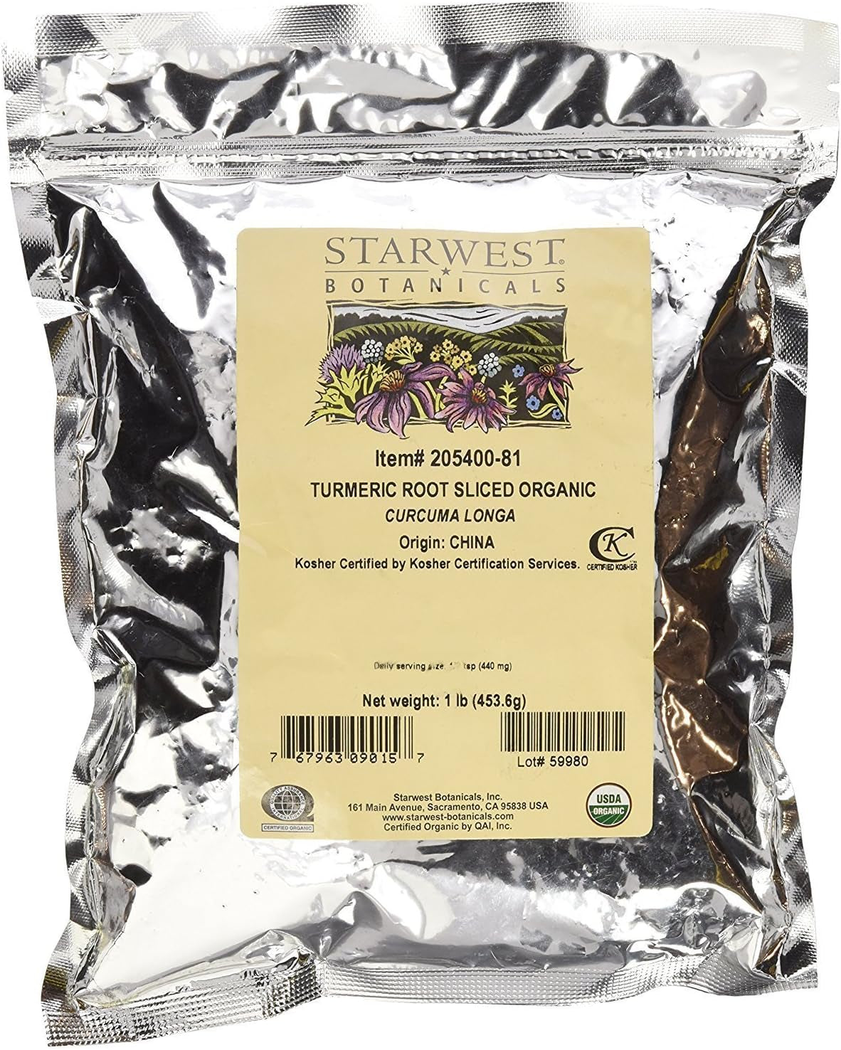 Organic Turmeric Rhizome Sliced (Sulfite-Free), 1 Pound TLBH