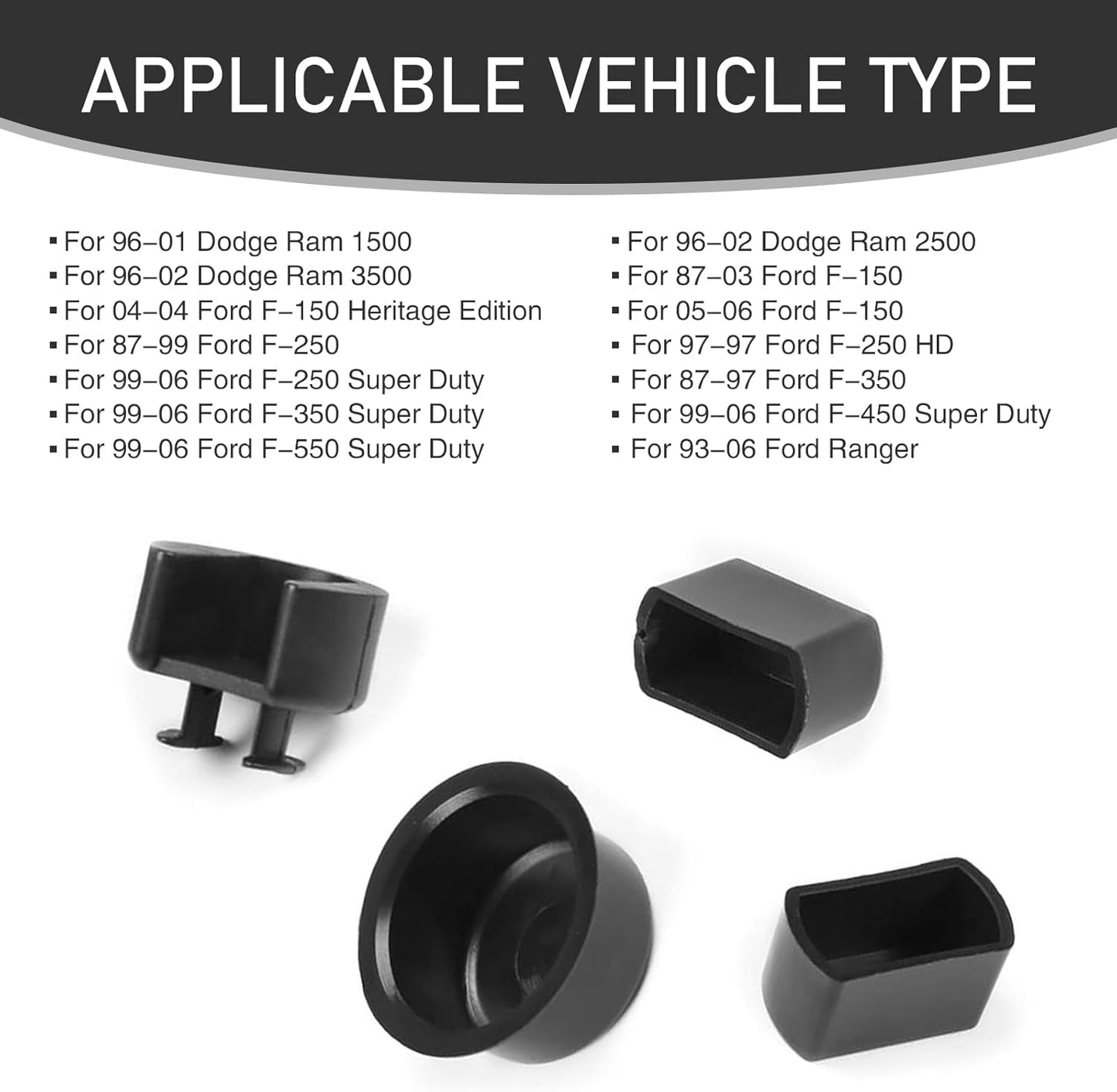 4 PCS Car Tailgate Hinge Insert, Multi-Spec Plug-In Protection Replacement, Tailgate Pivot Bushing Repair Accessories, Compatible with Dodge Ram 1500 2500 3500 and Ford F-Series (Black)