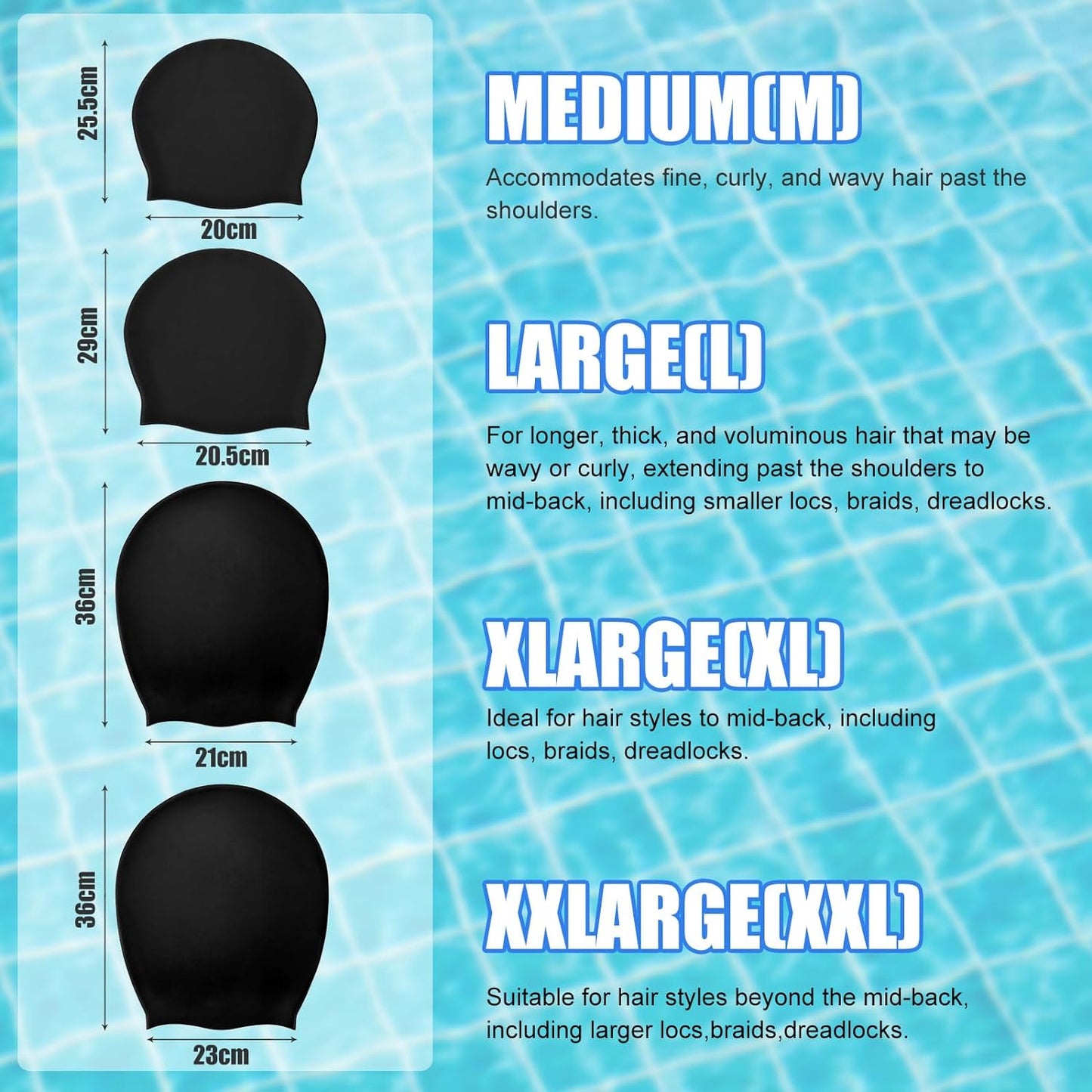 Extra Large Swim Cap - Swim Cap for Long Hair, Dreadlocks, Weaves, Hair Extensions, Braids, Curls & Afros - Silicone Swimming Cap for Women & Men, Keep Hair Dry