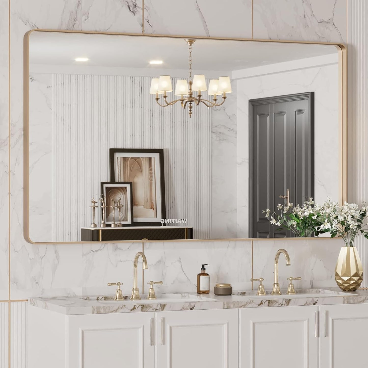 50X30 Inch Black Metal Framed Bathroom Mirror for Wall, Matte Black Bathroom Vanity Mirror Farmhouse, Large Rounded Rectangle Mirror, Anti-Rust, Tempered Glass, Hangs Horizontally or Vertically