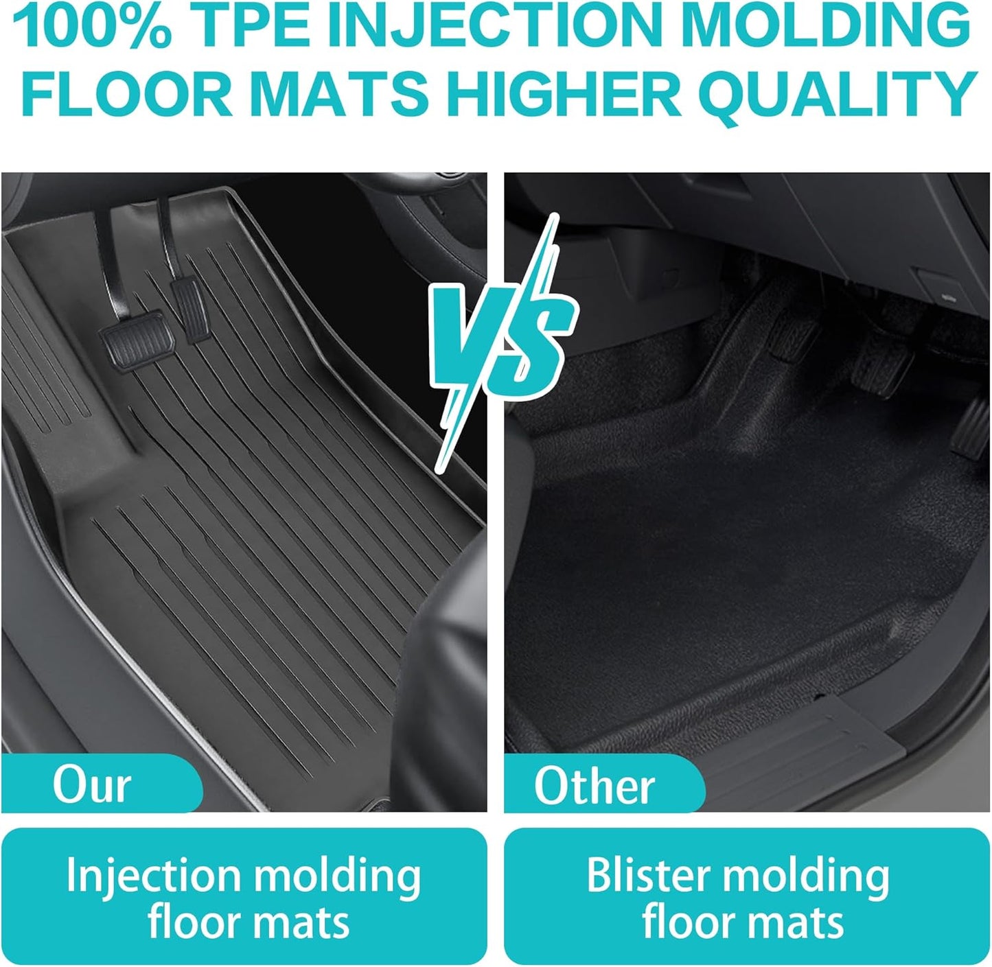 All Weather Floor Mats for Tesla Model Y 5-Seater 2024 2023 2022 2021, Anti-Slip TPE Waterproof Anti-Slip Front & Rear Trunk Mats Cargo Liners Accessories, Full Set Floor Liners, Set of 6