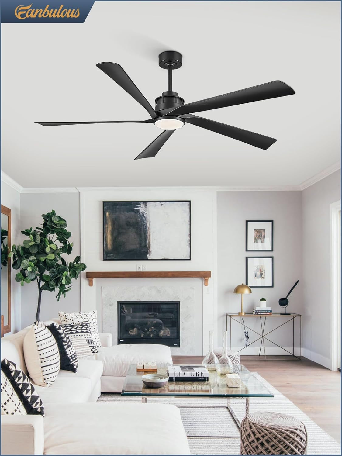 64 Inch Ceiling Fans with Lights and Remote,Smart Ceiling Fan with APP Control,Reversible DC Motor,Dimmable,5 ABS Blades,Black Indoor/Outdoor Modern Low Profile Ceiling Fan with Light