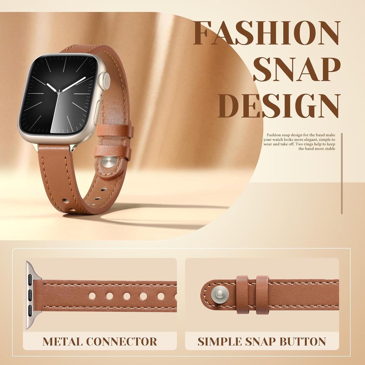 Compatible with Apple Watch Bands for Women 44Mm 40Mm 45Mm 41Mm 38Mm 42Mm 46Mm 49Mm for Iwatch Bands for Women, Top Grain Genuine Leather Slim Band for Iwatch Ultra SE Series 10/9/8/7/6/5/4/3