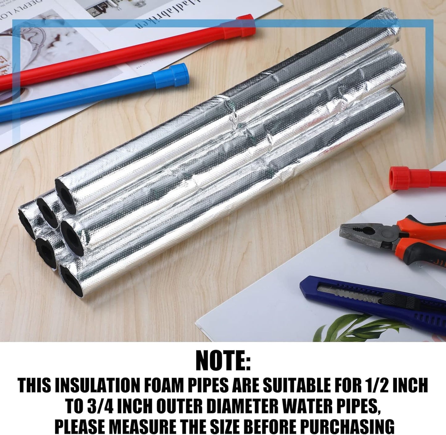Pipe Insulation Foam Tube 6 Pcs Self Adhesive Insulation Foam Wrap for Copper Pipe Pre Slit Clamp Highly Insulated Foam for Outdoor Winter Irrigation, Sprinkler(1.3 Ft X 0.6 Inch)