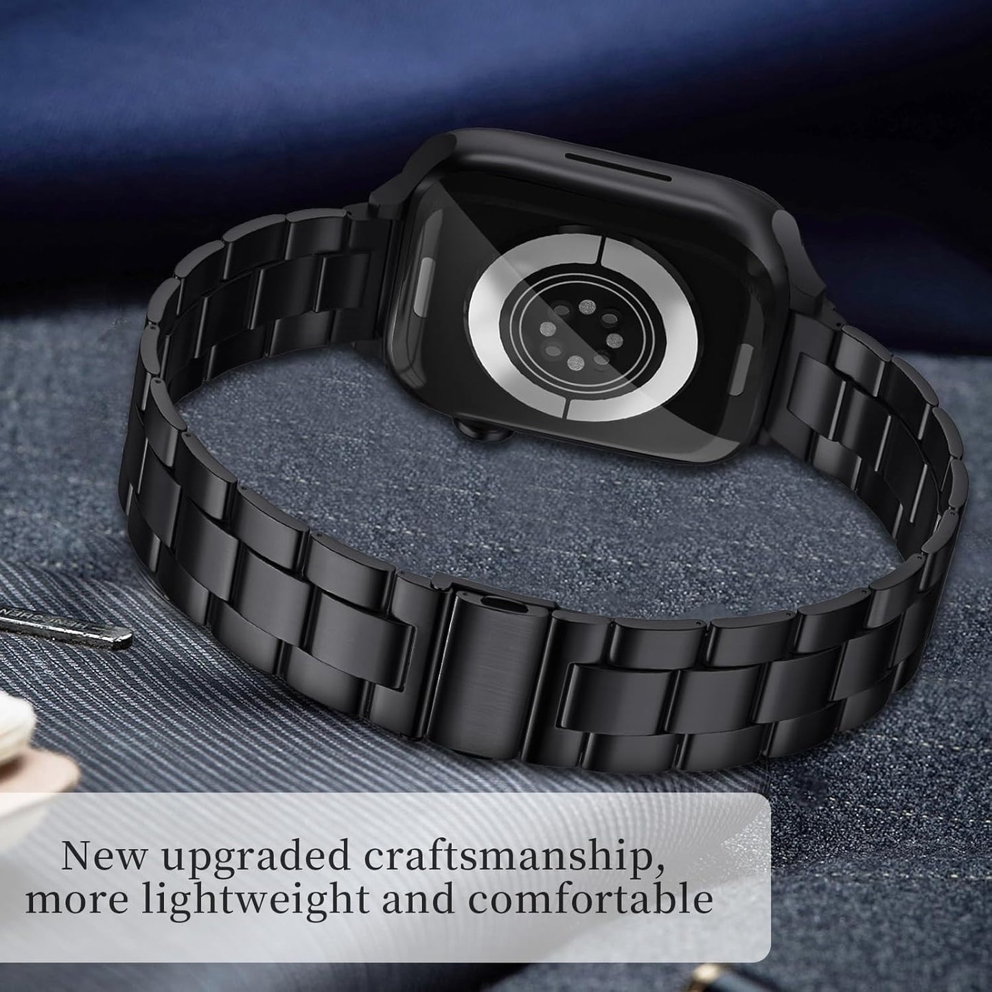 Thin Metal Bands Compatible with Apple Watch Band 38Mm 40Mm 41Mm 42Mm 44Mm 45Mm 46Mm 49Mm, Slim Stainless Steel Wristband Strap for Iwatch Ultra SE Series 10 9 8 7 6 5 4 3 2 1-Black+Silver