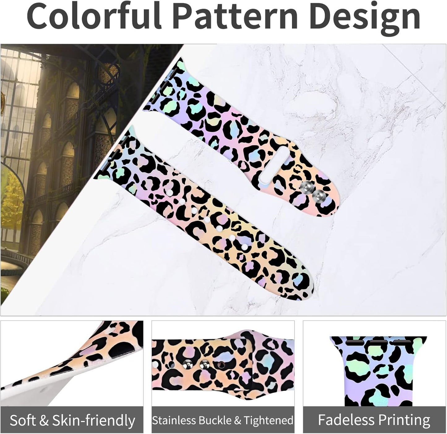 Leopard Print Compatible with Apple Watch Band for Women 38Mm 40Mm 41Mm, Cheetah Print Sport Strap for Iwatch Series SE 8 7 6 5 4 3 2 1, Gradient Leopard