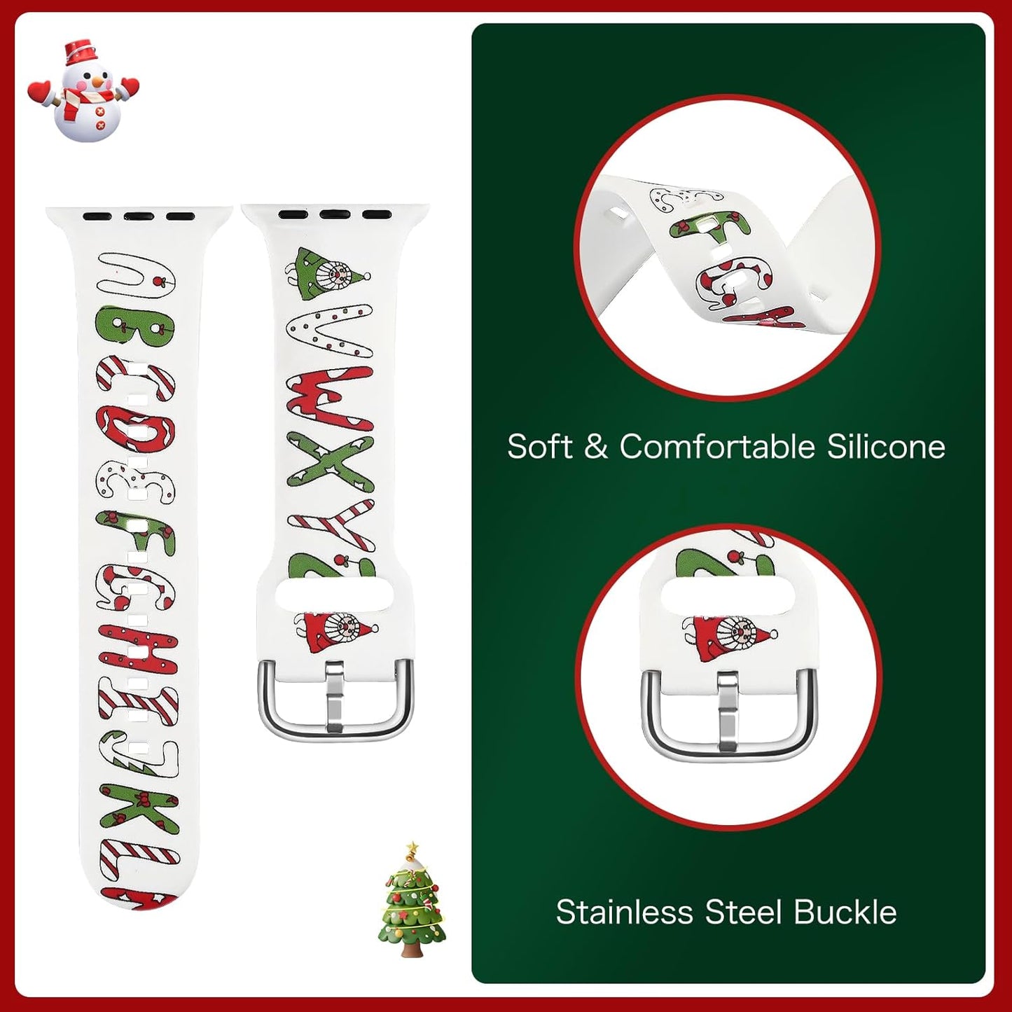 Christmas Watch Bands Compatible with Apple Watch Band 40Mm for Women Series 9 8 7, Apple Watch Bands Silicone Strap Waterproof 38Mm/41Mm for SE Series 6 5 4 3 Gift Iwatch Bands Men