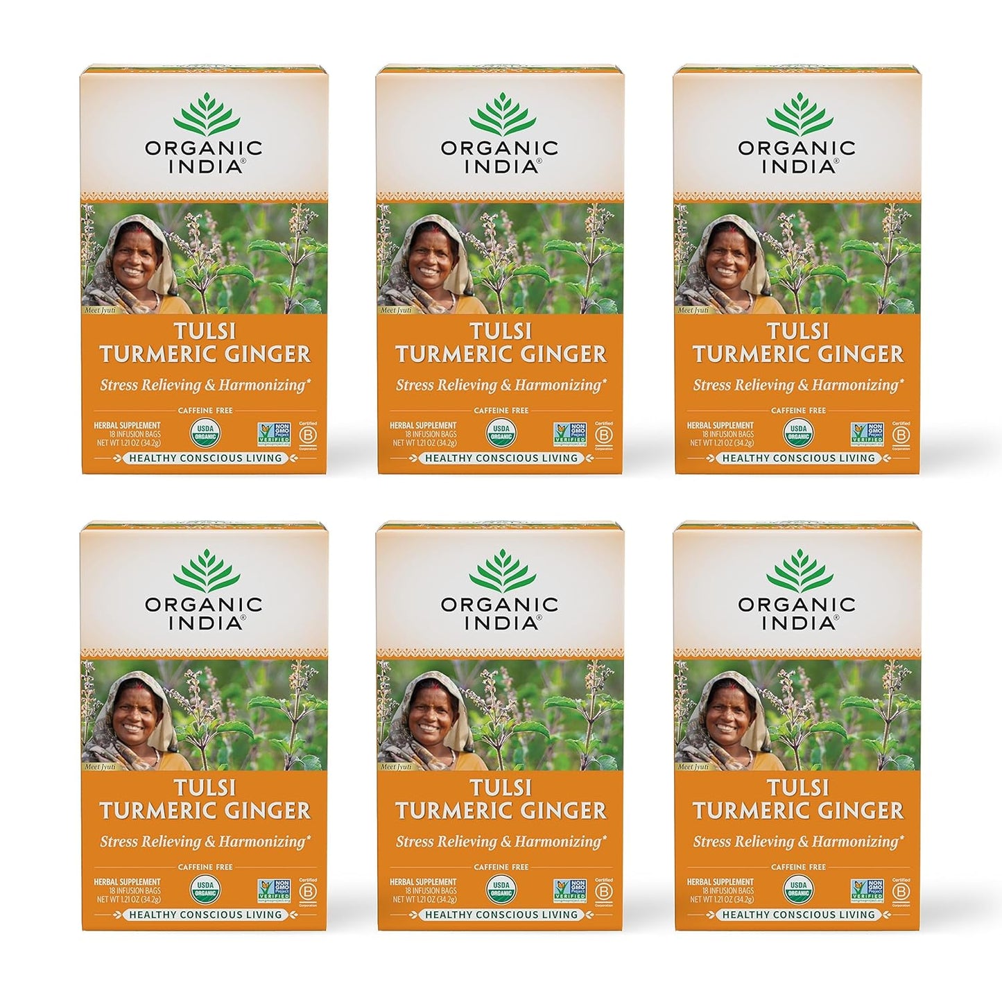 Tulsi Original Herbal Tea - Holy Basil and African Basil Calming and Stress Relief Tea, Immune Support, USDA Certified Organic, Non-Gmo, Caffeine-Free - 18 Infusion Bags, 6 Pack TLBH